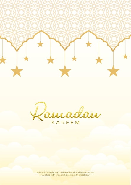 Ramadan kareem islamic greeting background golden 3d crescent moon and lanterns background