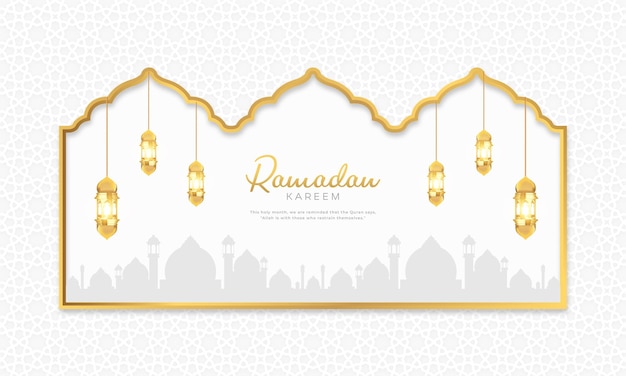 PSD ramadan kareem islamic greeting background golden crescent moon and lanterns background