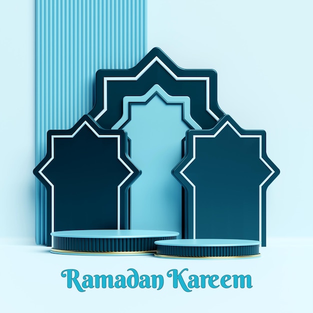 PSD ramadan kareem islamic greeting background with crescent moon lantern and islamic decoration object ornaments copy text islamic background