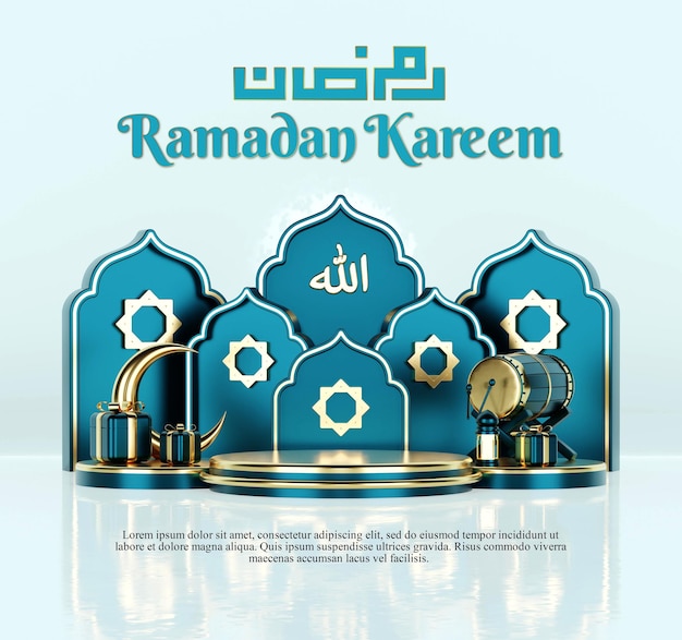 Ramadan kareem islamic greeting background with crescent moon lantern and islamic decoration object ornaments copy text islamic background