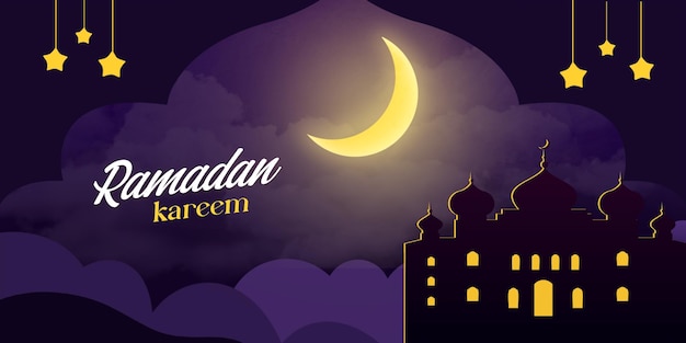 PSD ramadan kareem islamitische groet achtergrond gouden halve maan en lantaarns achtergrond