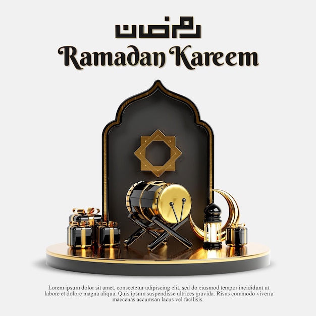 Ramadan kareem islamitische groet achtergrond met halve maan lantaarn en islamitische decoratie object ornamenten kopie tekst islamitische achtergrond