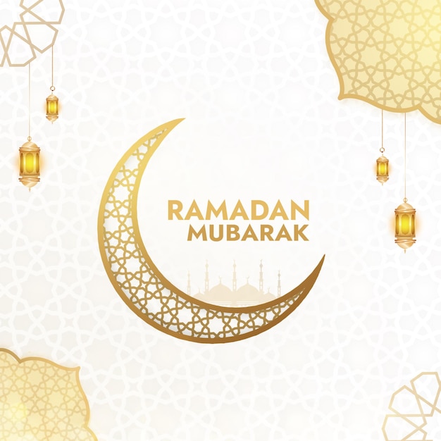ramadan kareem islamskie pozdrowienia tło złoty półksiężyc i latarnie tło