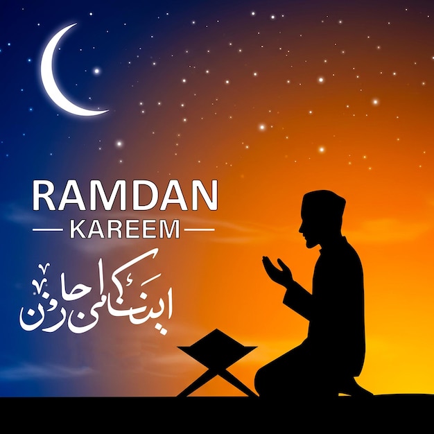 Ramadan Kareem Kaunis moskeija yöllä puolikuulla ja Eid Ul Fitr -taustalla