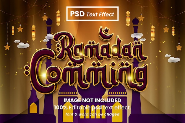 Ramadan kareem komt eraan bewerkbaar 3d-teksteffect