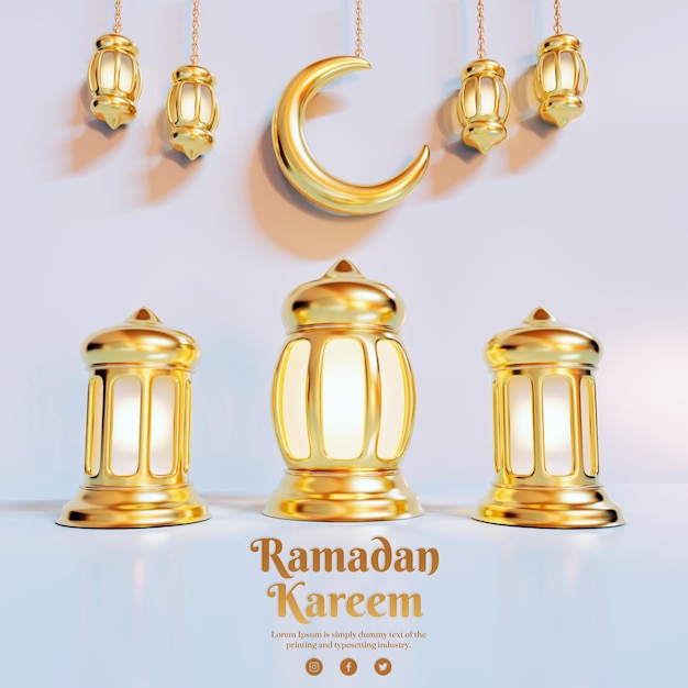 Ramadan Kareem Kwadratowe Tło Ilustracji Z Dekoracjami 3d Ramadan