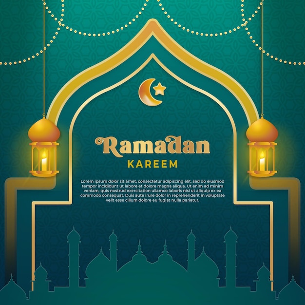 Ramadan kareem kwadratowe tło w luksusowym zielonym i złotym kolorze