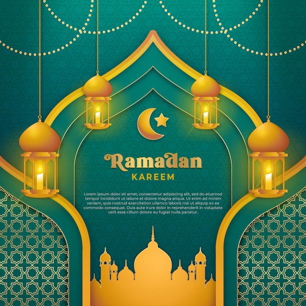 Ramadan kareem kwadratowe tło w luksusowym zielonym i złotym kolorze