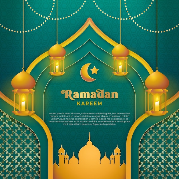 Ramadan Kareem Kwadratowe Tło W Luksusowym Zielonym I Złotym Kolorze