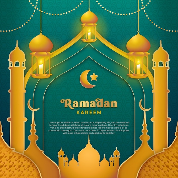 Ramadan kareem kwadratowe tło w luksusowym zielonym i złotym kolorze