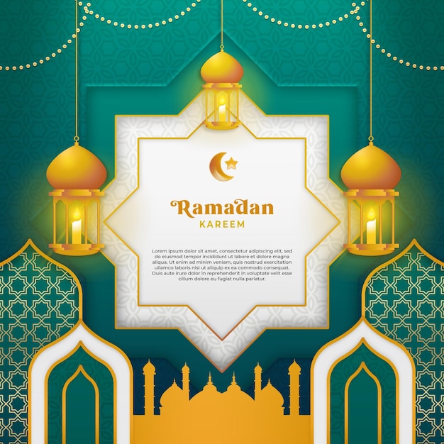 Ramadan Kareem Kwadratowe Tło W Luksusowym Zielonym I Złotym Kolorze