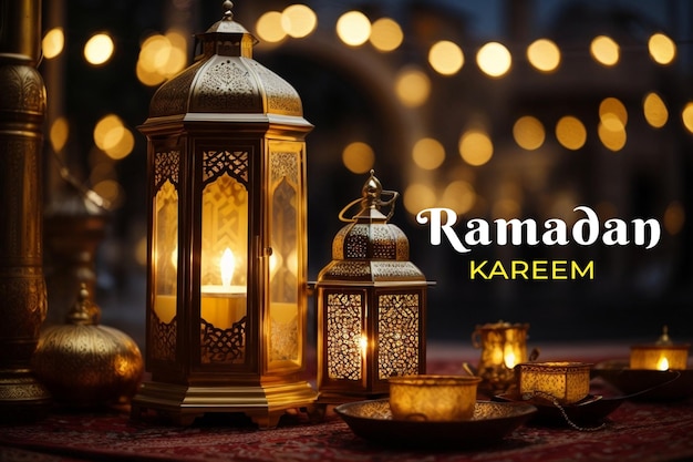 Ramadan kareem lampen op bokeh achtergrond