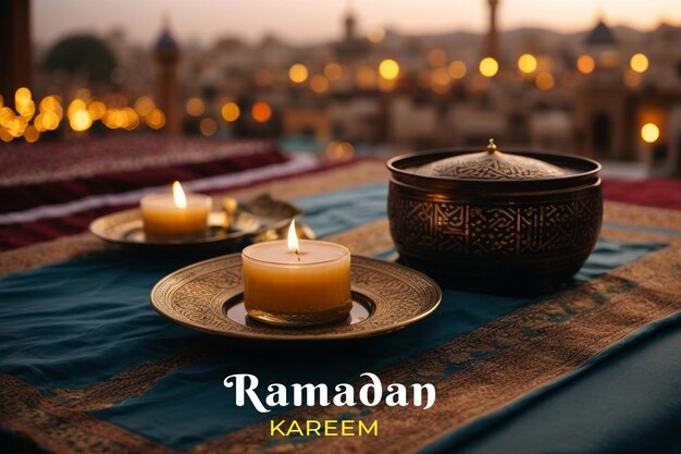 Ramadan kareem lamps on bokeh background