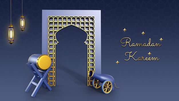 Modello di rendering 3d della pagina di destinazione del ramadan kareem