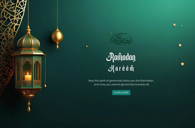Ramadan kareem luxe donkergroene platte achtergrond met linkerzijde lantaarns decoratie