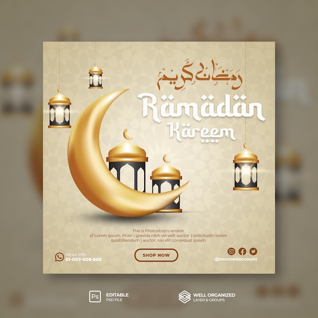 PSD ramadan kareem luxe flyer voor sociale media en instagram-postsjabloon