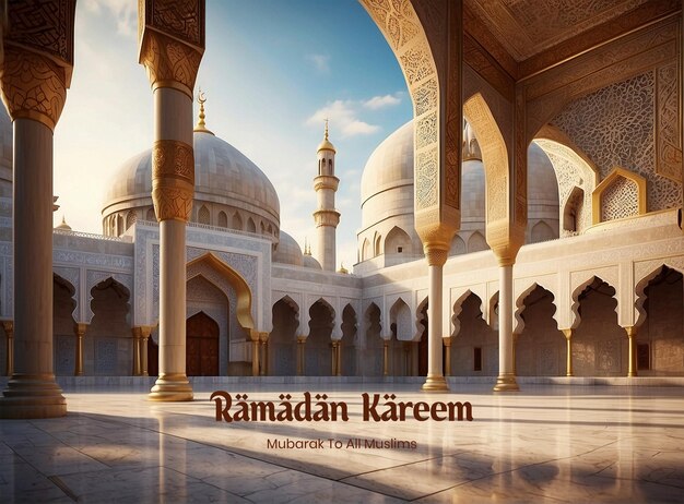 PSD ramadan kareem lussuoso minar della moschea sfondo rendering 3d