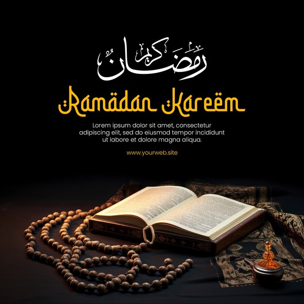 PSD ramadan kareem media social post ramadan instagram feed z świętą książką islamu