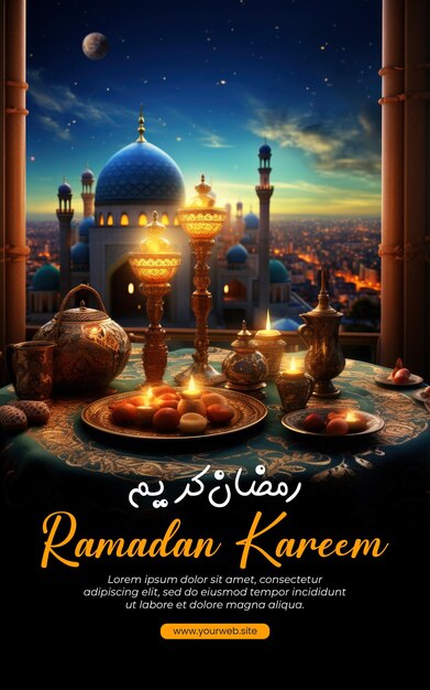 PSD ラマダン カリームの聖なる月のイスラム教徒の祝日を含むラマダン カリーム メディア ソーシャル 投稿テンプレート