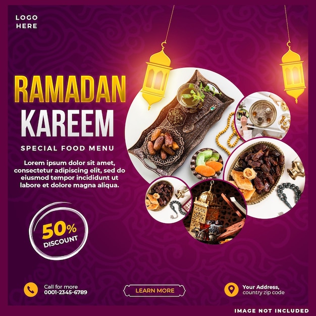 Ramadan Kareem Menu Post Social Media Design Template (szablon projektowania mediów społecznościowych)