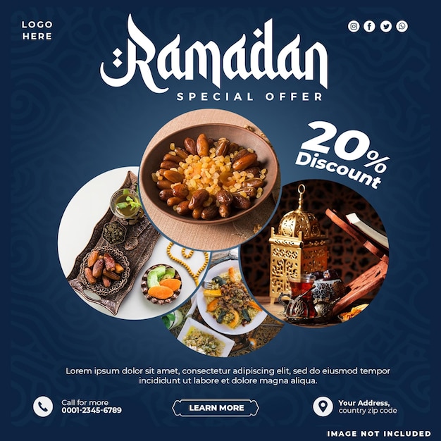 Ramadan Kareem Menu Post Social Media Design Template (szablon Projektowania Mediów Społecznościowych)