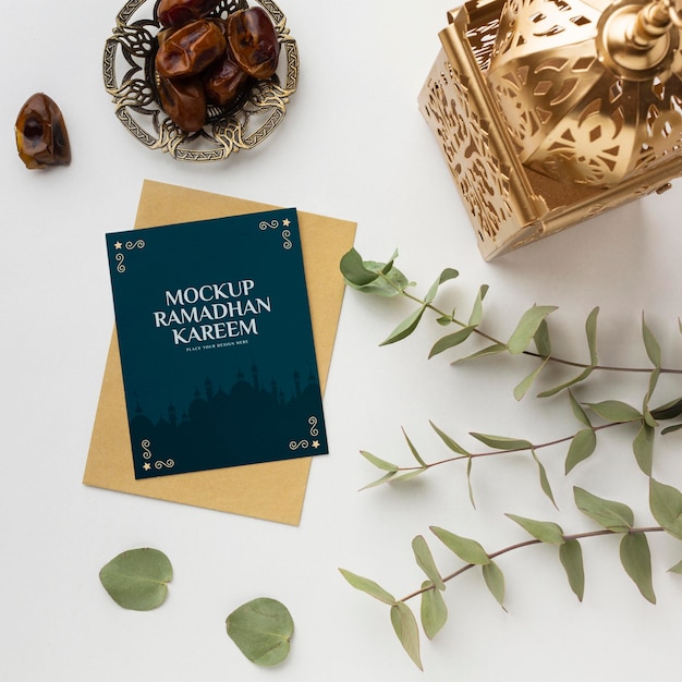 Ramadan kareem mockup with plants