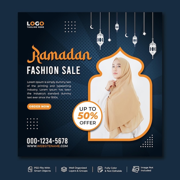 PSD ramadan kareem mubarak fashion sale social media post szablon projektu banera
