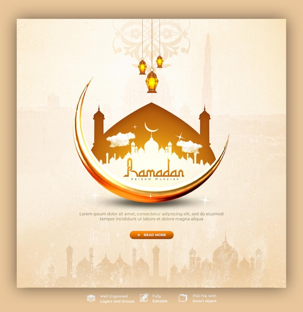 ramadan kareem mubarak islamic festival religious social media banner or instagram post template