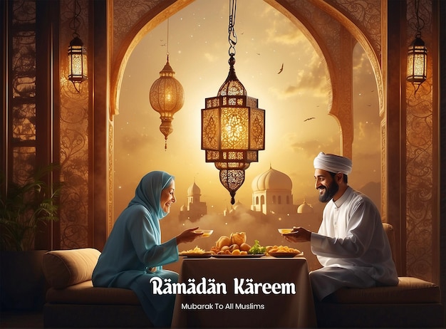 PSD ramadan kareem iftar multigenerazionale dove la saggezza e le risate sono condivise in abbondanza