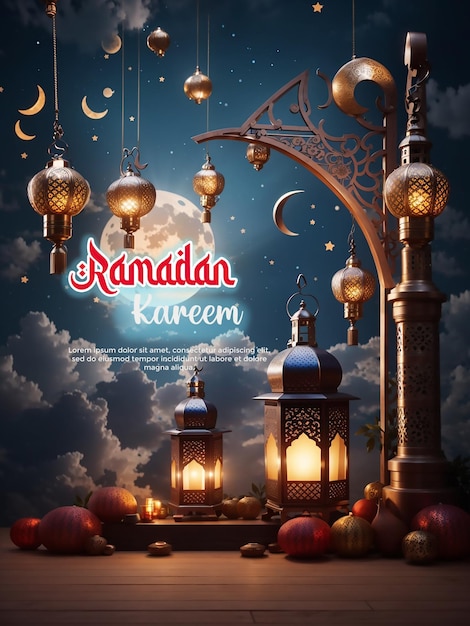 Ramadan Kareem Muslim Festive plakat z zdjęciem pięknego meczetu
