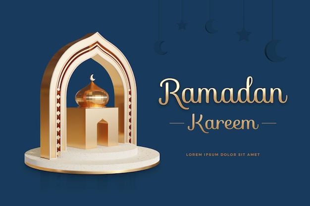 Ramadan kareem-ontwerp met 3D-rendering sjabloon