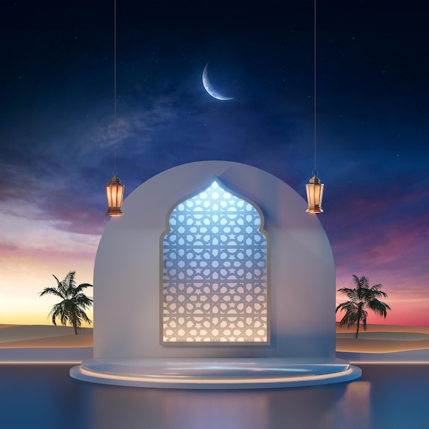 PSD 라마단 카림 (ramadan kareem) 또는 이드 무바라크 (eid mubarak) 3d 아랍 밤 소셜 미디어 배너 디자인 템플릿