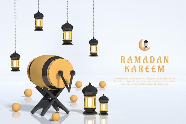 Ramadan kareem ornament met lantaarn en traditionele trommel