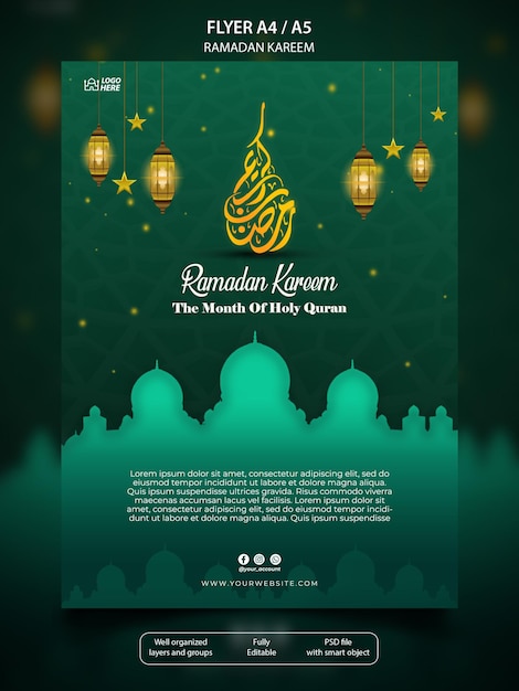 Ramadan kareem poster modello a4 con colore verde