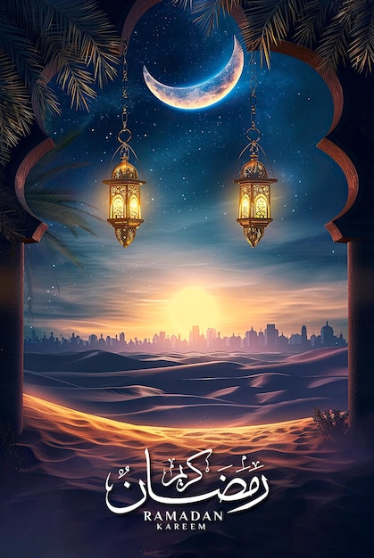 ramadan kareem poster sjabloon en ramadan media sociale post