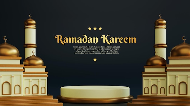 Ramadan Kareem Pozdrowienia Tło Z Ozdobnym Meczetem Na Podium Realistyczny 3d Islamski