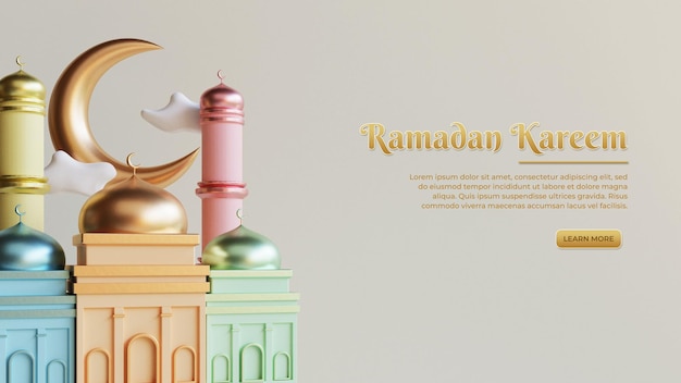 Ramadan kareem pozdrowienia tło z realistycznym i kolorowym 3d islamskim świątecznym dekoracyjnym