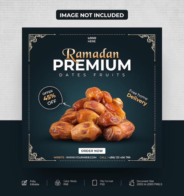 Ramadan kareem premium dadels fruit social media post of webbannersjabloon