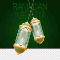 PSD ramadan kareem or ramazan mubarak lantern in 3d rendered image with transparent background