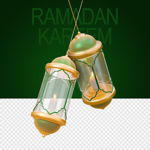 PSD ramadan kareem or ramazan mubarak lantern in 3d rendered image with transparent background