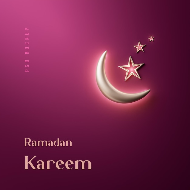 PSD ramadan kareem realistic islamic crescent moon decoration red gold background 3d render