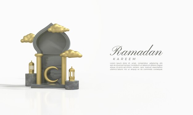 Ramadan Kareem Renderowania 3d Z Ilustracją Półksiężyca Wewnątrz Hali