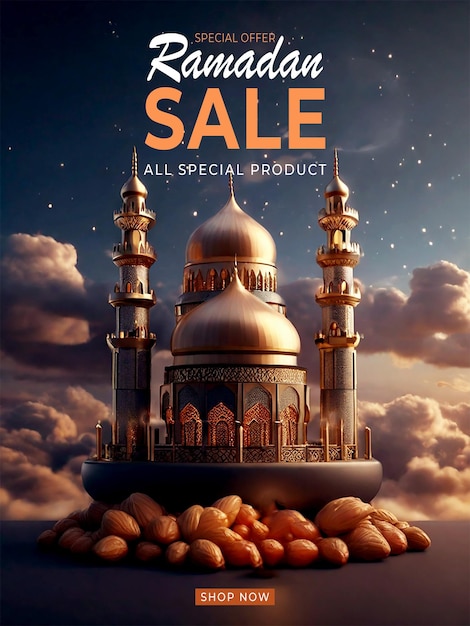 Ramadan kareem sale background with mosque