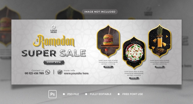 PSD ramadan kareem sale social media banner cover template