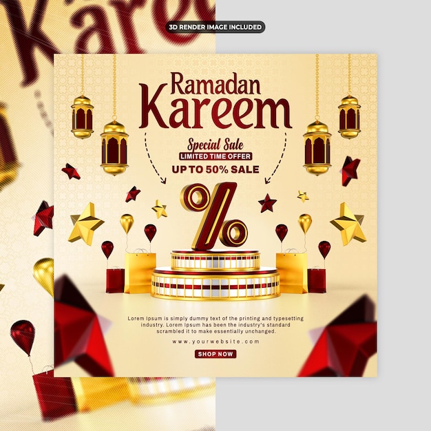 Ramadan kareem sale social media en instagram post sjabloon
