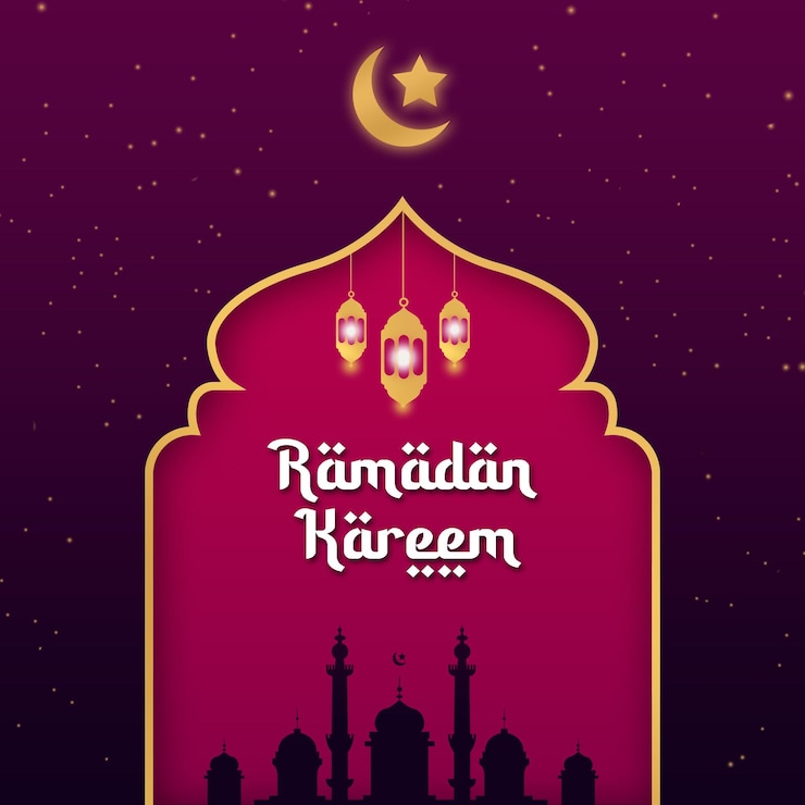 PSD ramadan kareem social media post design simple modern purple colour
