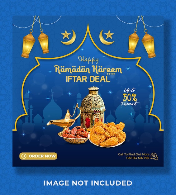 Ramadan kareem menu di cibo speciale banner design del modello di post sui social media