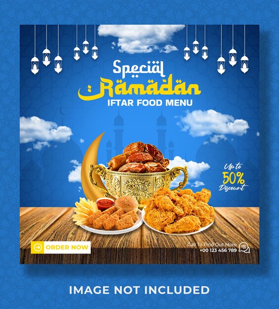 Ramadan kareem menu di cibo speciale banner design del modello di post sui social media