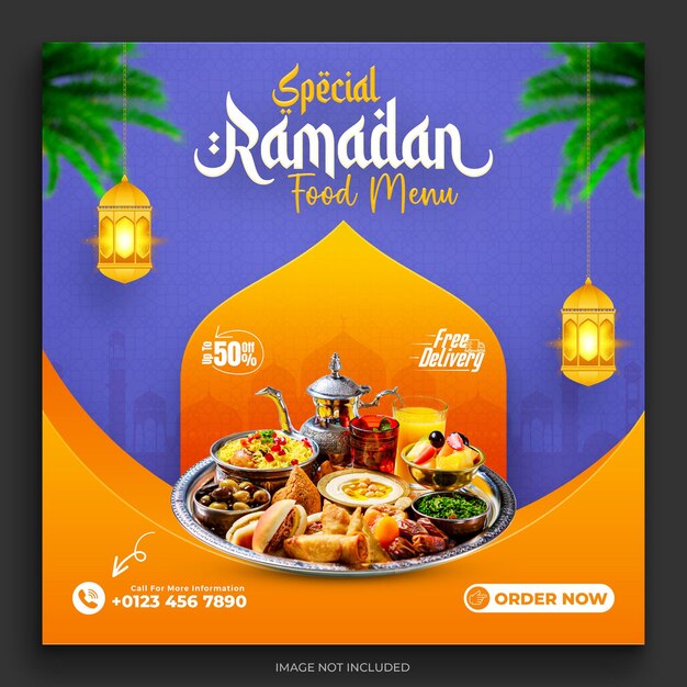 Ramadan kareem special food menu ifter party social media post template