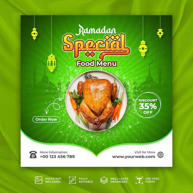 PSD ramadan kareem special food menu social media design or instagram post template